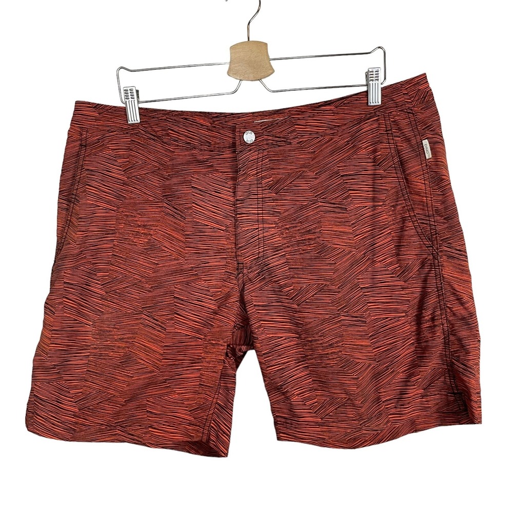 Onia Calder 7.5 Board Shorts Men's Size 38 Orange Black Chevron Beach Coastal
